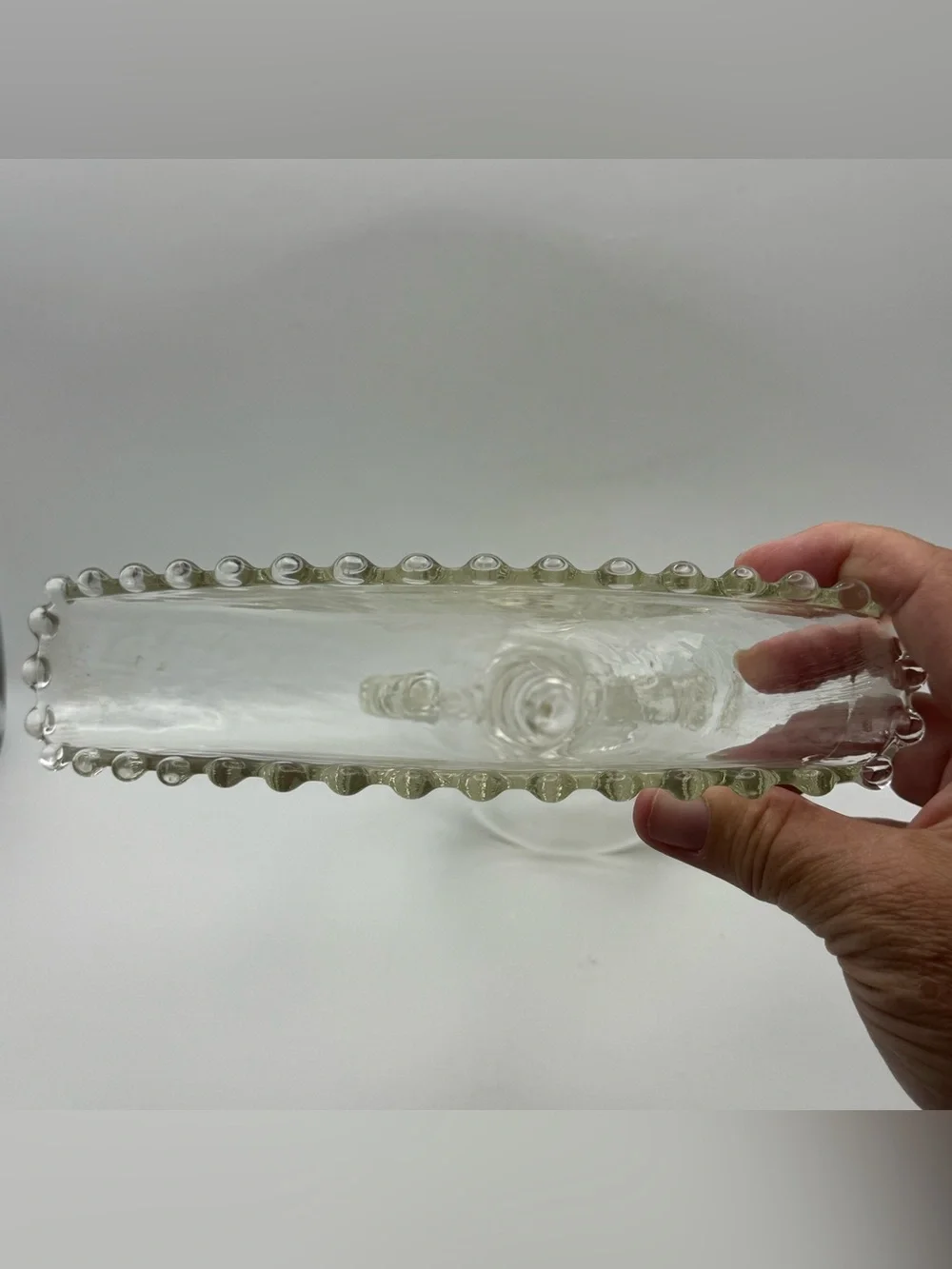 Vintage Imperial Glass Candlewick Clear Fan Vase Beaded Handles
